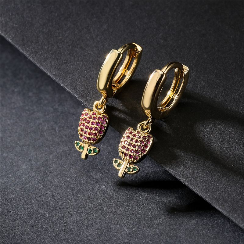 Wholesale Jewelry Copper Zircon Rose Earrings Nihaojewelry