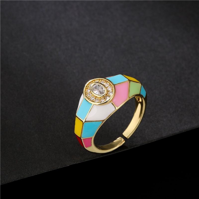 Nihaojewelry Wholesale Jewelry Fashion Colorful Dripping Open Gold-plated Copper Ring