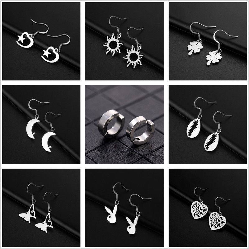 Wholesale Jewelry Rabbit Star Moon Pendant Stainless Steel Earrings Nihaojewelry
