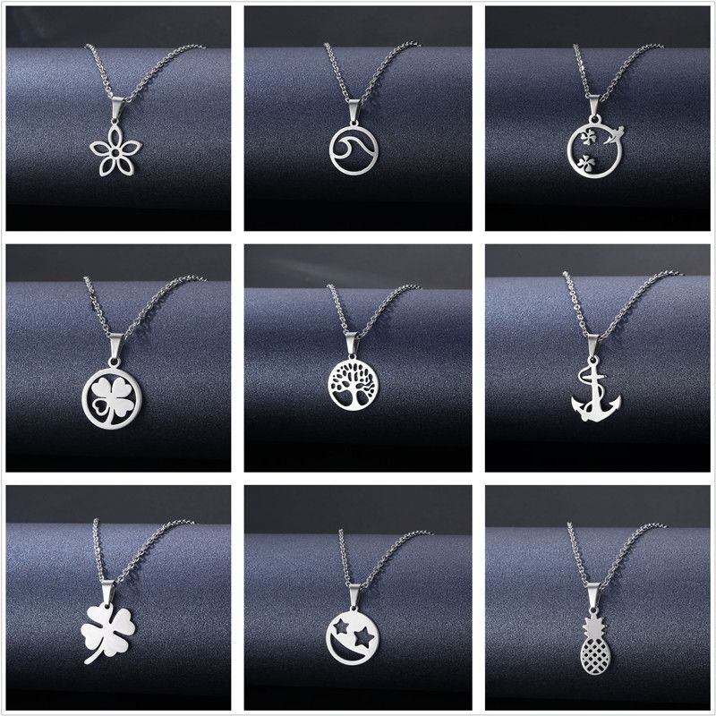 Vente En Gros Bijoux Collier Étiquette Géométrique Creuse En Acier Inoxydable Nihaojewelry