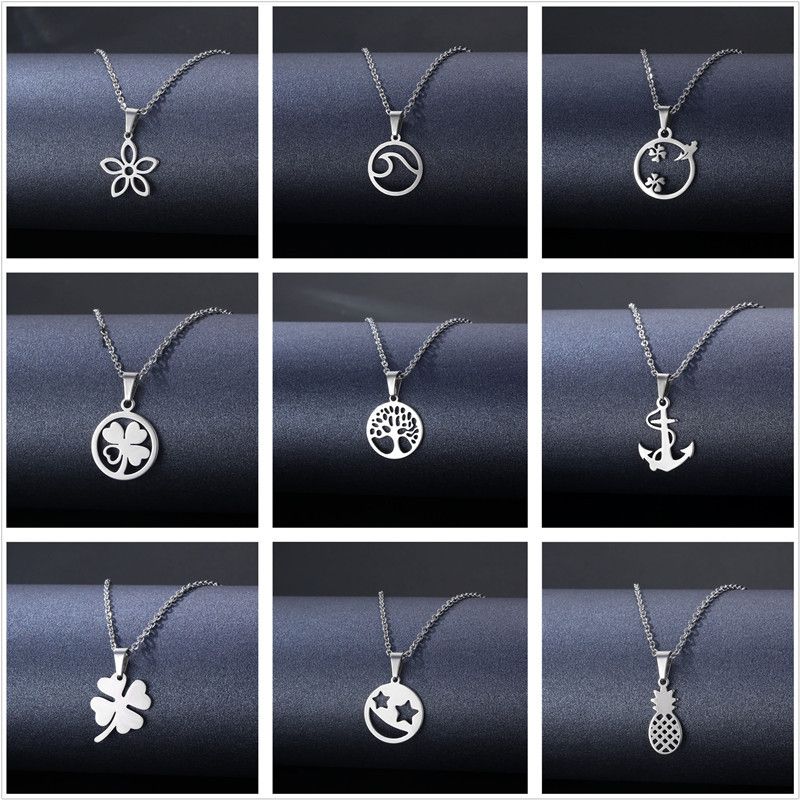 Wholesale Jewelry Stainless Steel Hollow Geometric Tag Necklace Nihaojewelry