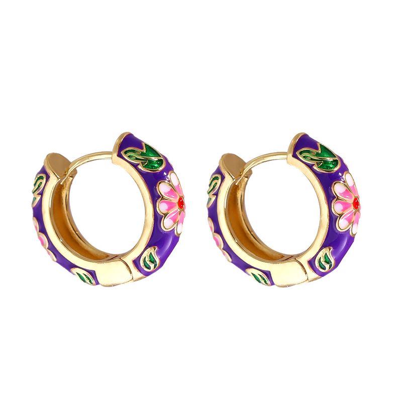 Großhandel Schmuck Blumenmuster Multicolor Kupfer Vergoldete Ohrringe Nihaojewelry