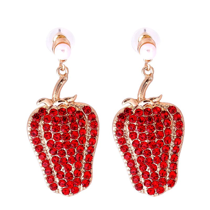 Vente En Gros Bijoux Légumes Poivre Vert Boucles D'oreilles Pleines De Diamants Nihaojewelry