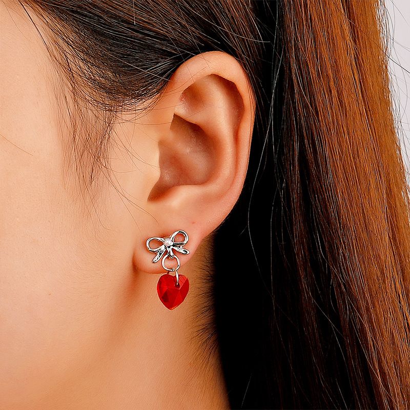 Wholesale Jewelry Bow Heart-shaped Rhinestone Pendant Earrings Nihaojewelry