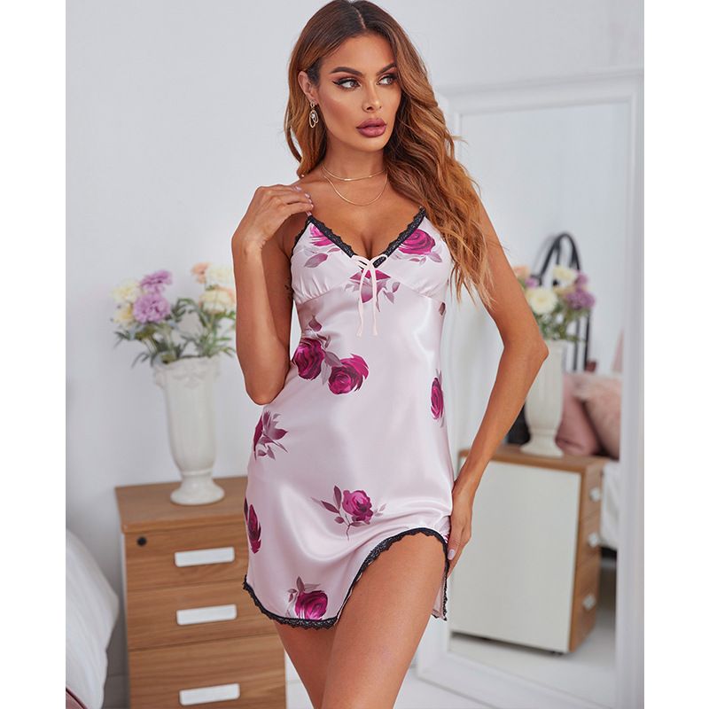 Nihaojewelry Sexy Suspender V-neck Halter Print Nightdress Wholesale