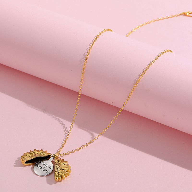 Nihaojewelry Schmuck Großhandel Sonnenblume Doppelbeschriftung Anhänger Halskette