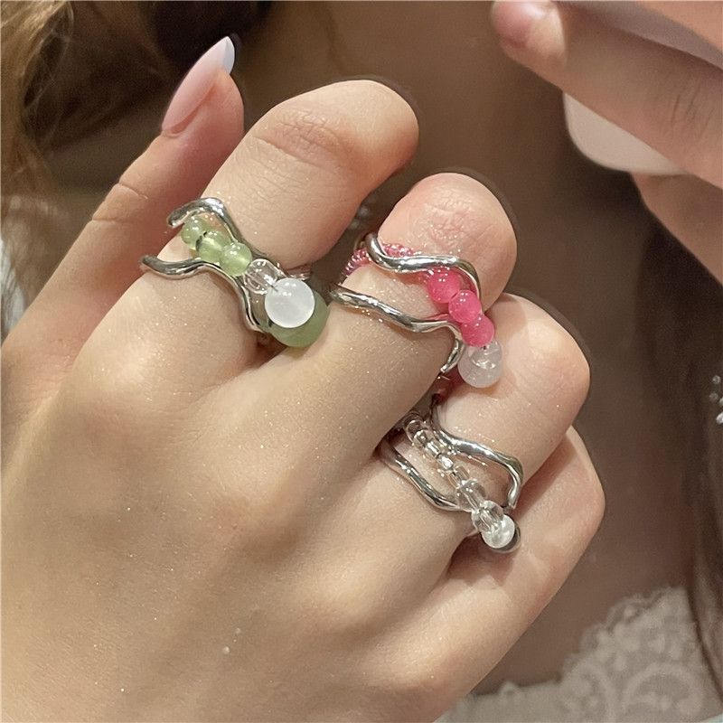 Nihaojewelry Wholesale Jewelry Fashion Color Beaded Contrast Color Metal Geometric Hollow Ring