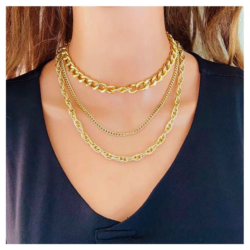 Wholesale Jewelry Multi-layer Thick Chain Stacking Necklace Nihaojewelry