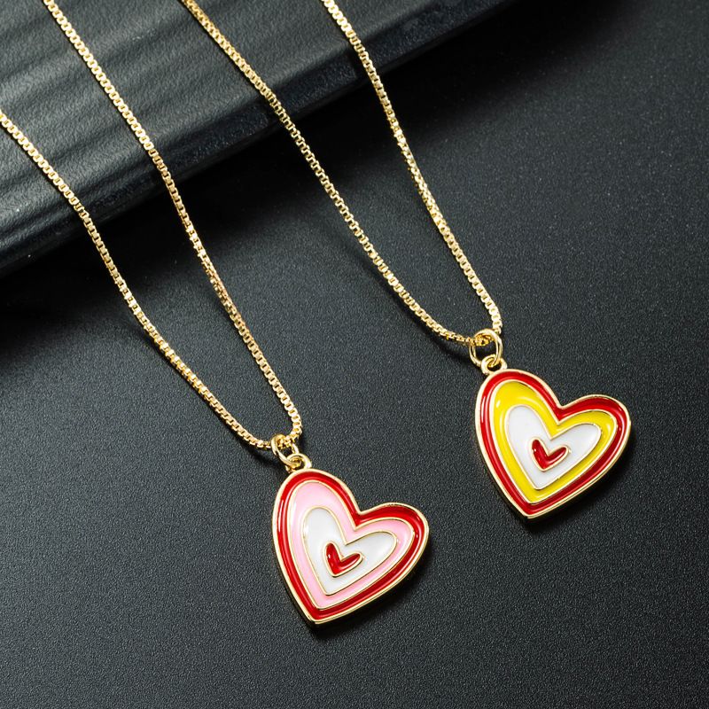 Wholesale Jewelry Simple Colorful Heart Shape Pendant Oil Dripping Necklace Nihaojewelry