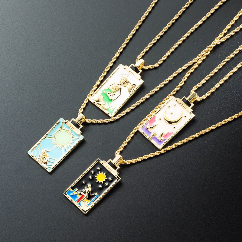Wholesale Jewelry Rectangular Oil Painting Pendant Copper Dripping Oil Necklace Nihaojewelry