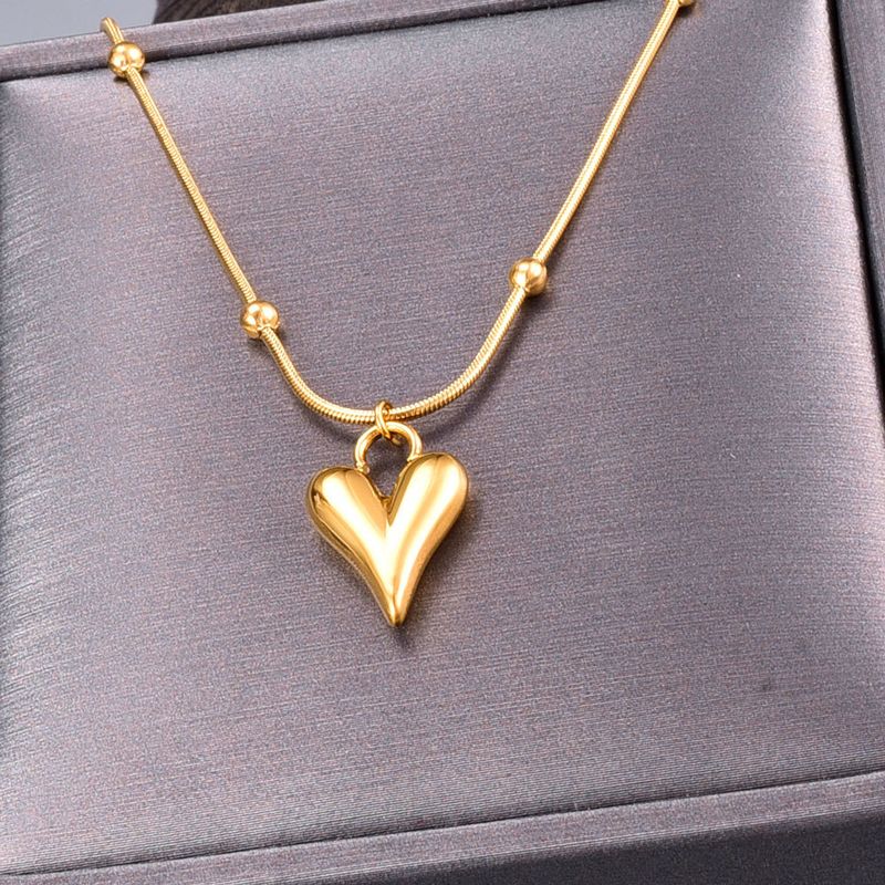 Herz Titan Stahl Eingelegte Schale Eingelegtes Gold Halskette