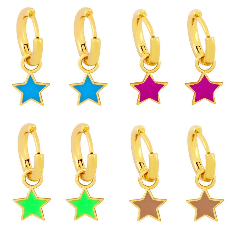 Wholesale Jewelry Five-pointed Star Drop Oil Simple Earrings Nihaojewelry