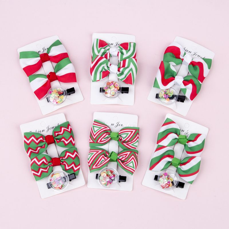 Wholesale Bows Christmas Color Stripe Children's Hairpins 3 Pieces Set Nihaojewelry