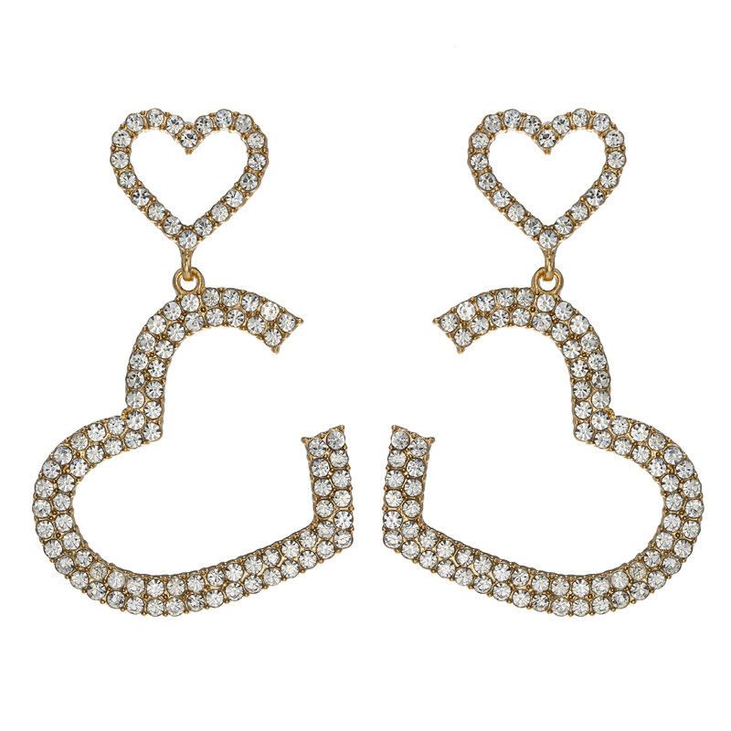 Wholesale Jewelry Full Diamond Heart Shape Korean Style Earrings Nihaojewelry