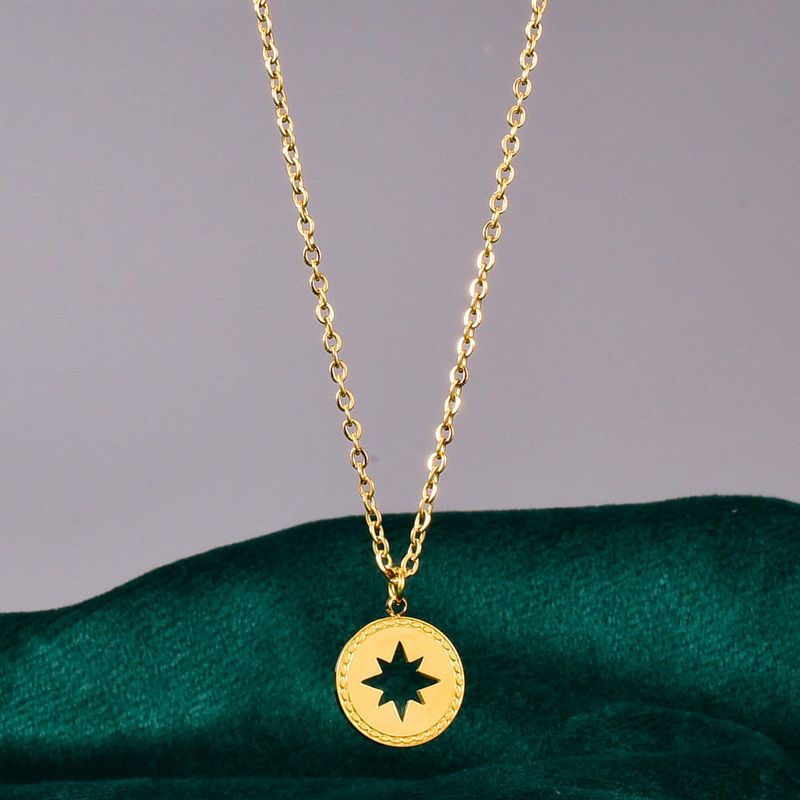 Wholesale Jewelry Hollow Neptune Star Compass Pendant Titanium Steel Necklace Nihaojewelry