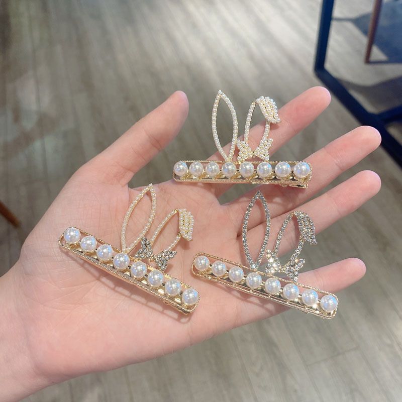 Wholesale Jewelry Imitation Pearl Rhinestone Rabbit Ear Korean Style Hairpin Nihaojewelry