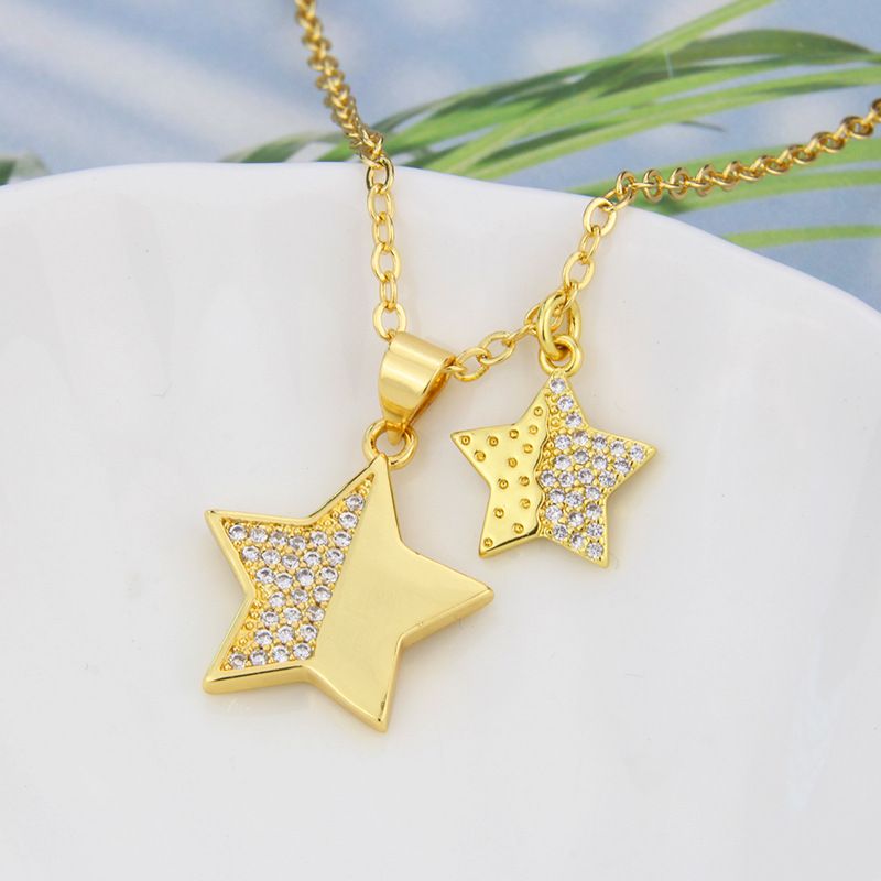 Wholesale Jewelry Star Diamond Pendant Glossy Copper Plating Necklace Nihaojewelry