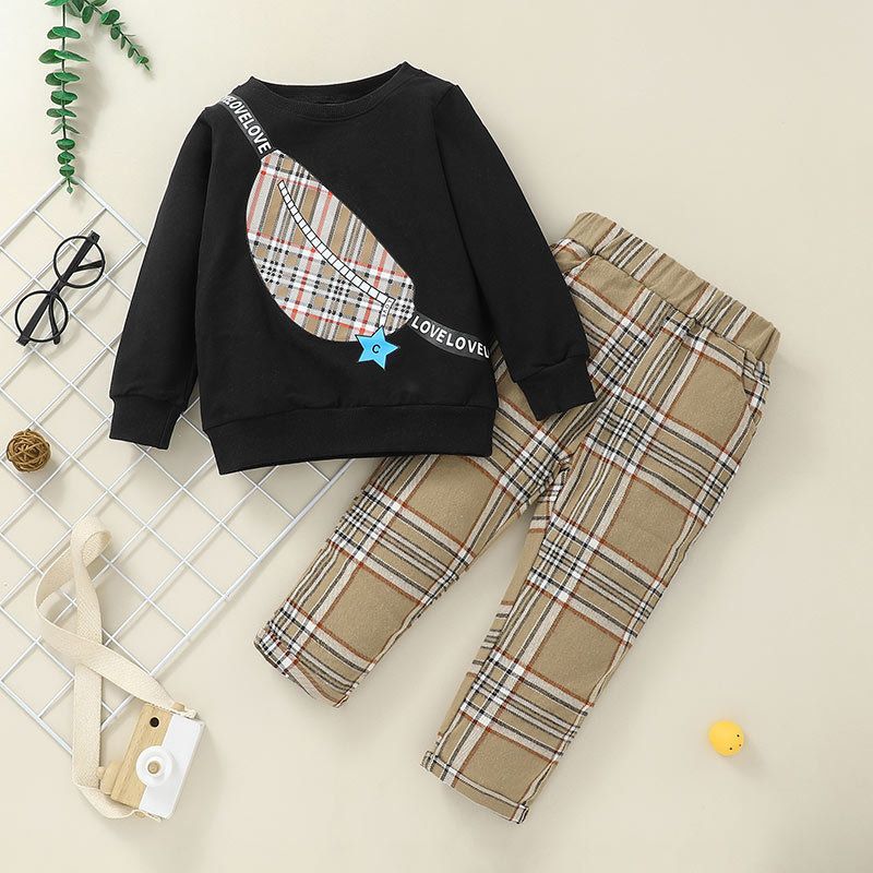Wholesale Bag Pattern Printing Long-sleeved Children's Pullover Sweater Trousers Two-piece Suit Nihaojewelry