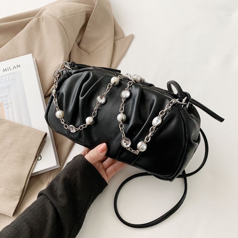 Wholesale Soft Pu Fold Pearl Chain Single Shoulder Handbag Nihaojewelry