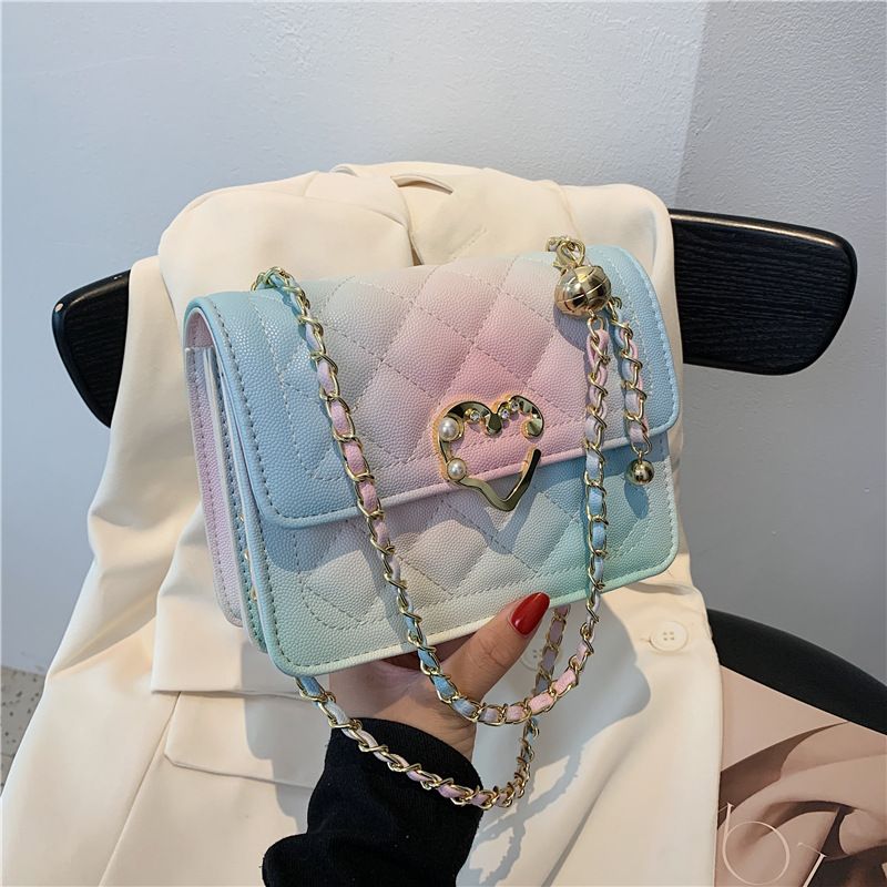 Wholesale Color Heart Shape Buckle Fashion Rhombus Messenger Bag Nihaojewelry