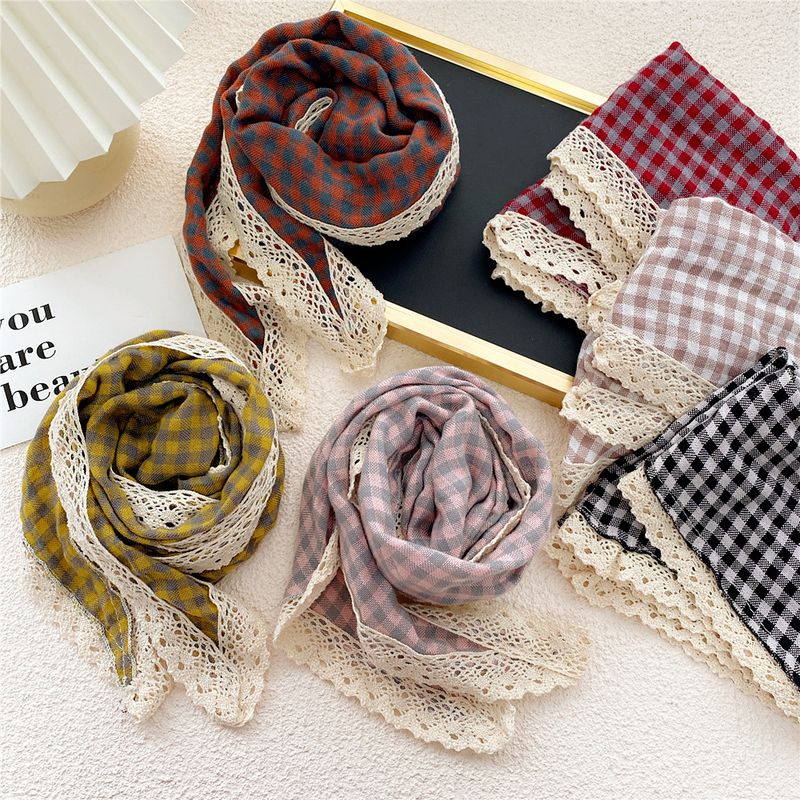 Nihaojewelry Wholesale Fashion Plaid Cotton And Linen Lace Edge Scarf