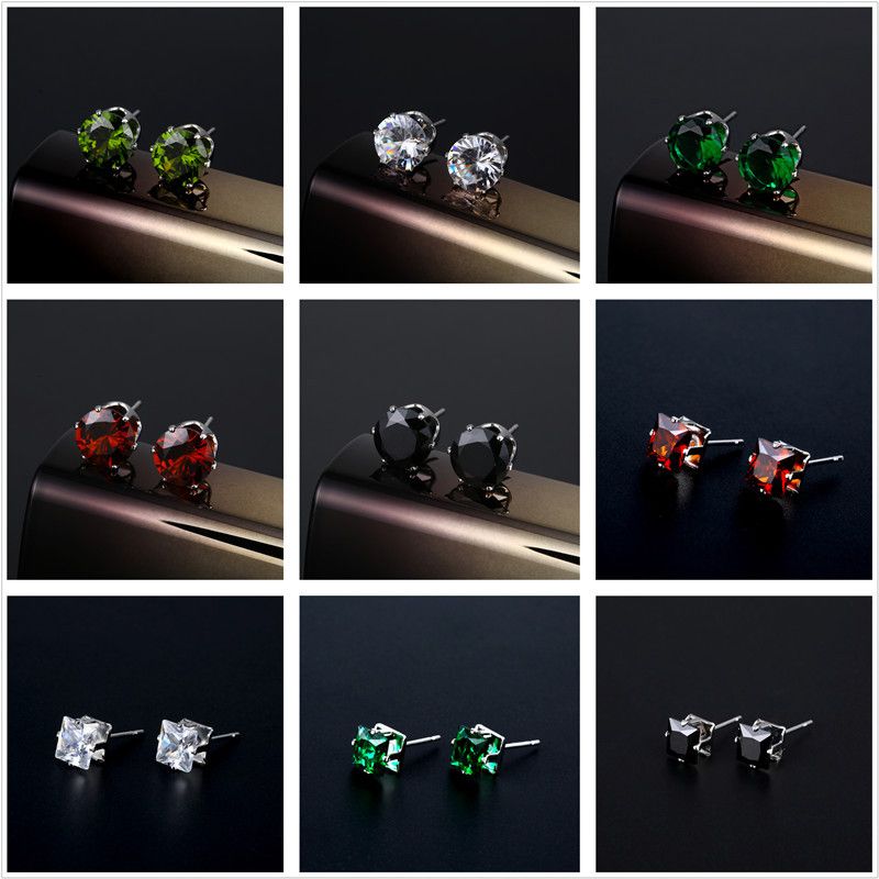 Wholesale Jewelry Color Round Zircon Stainless Steel Stud Earrings Nihaojewelry