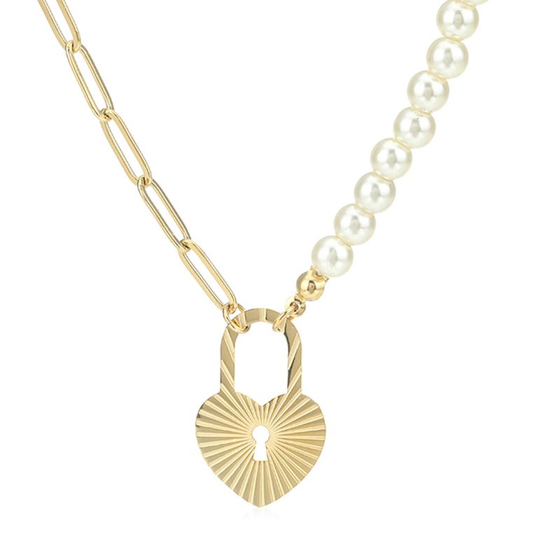 Heart Shape Lock Pendant Stainless Steel Fashion Necklace Wholesale Jewelry Nihaojewelry