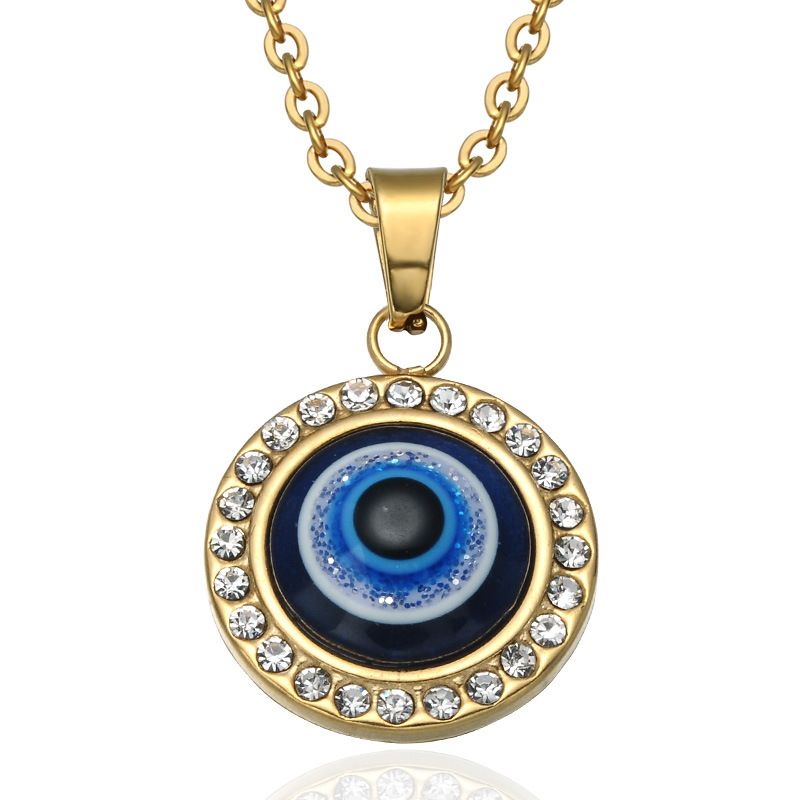 Wholesale Jewelry Stainless Steel Evil Eye Round Pendant Necklace Nihaojewelry