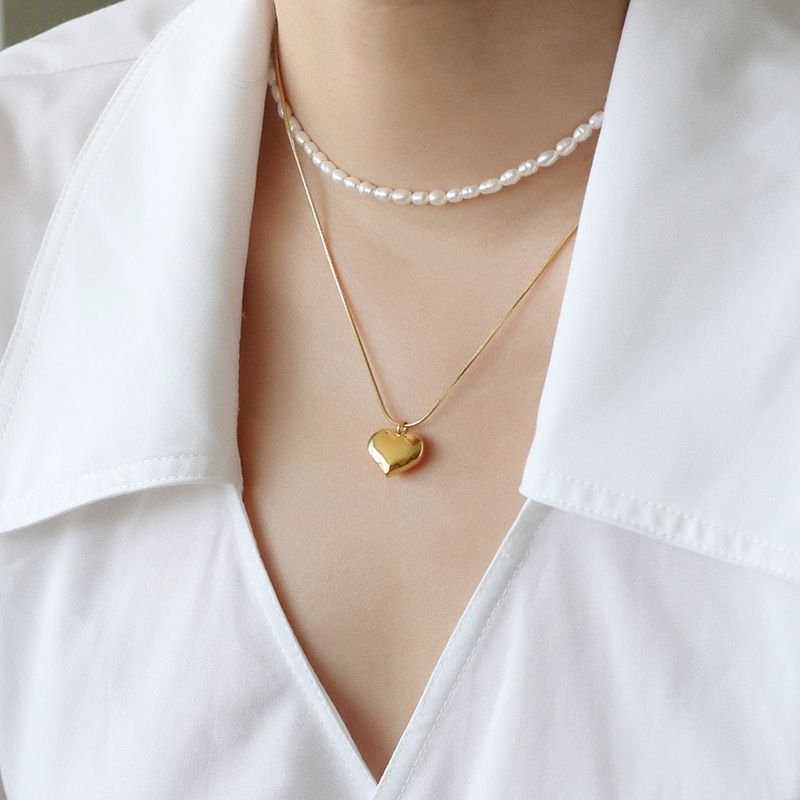 Wholesale Jewelry Heart Pendant Snake Bone Chain Titanium Steel Necklace Nihaojewelry
