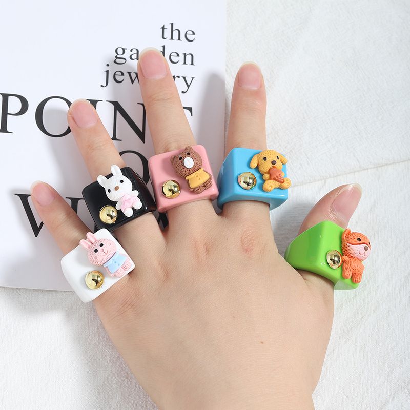 Wholesale Cartoon Bear Resin Candy Color Ring Nihaojewelry