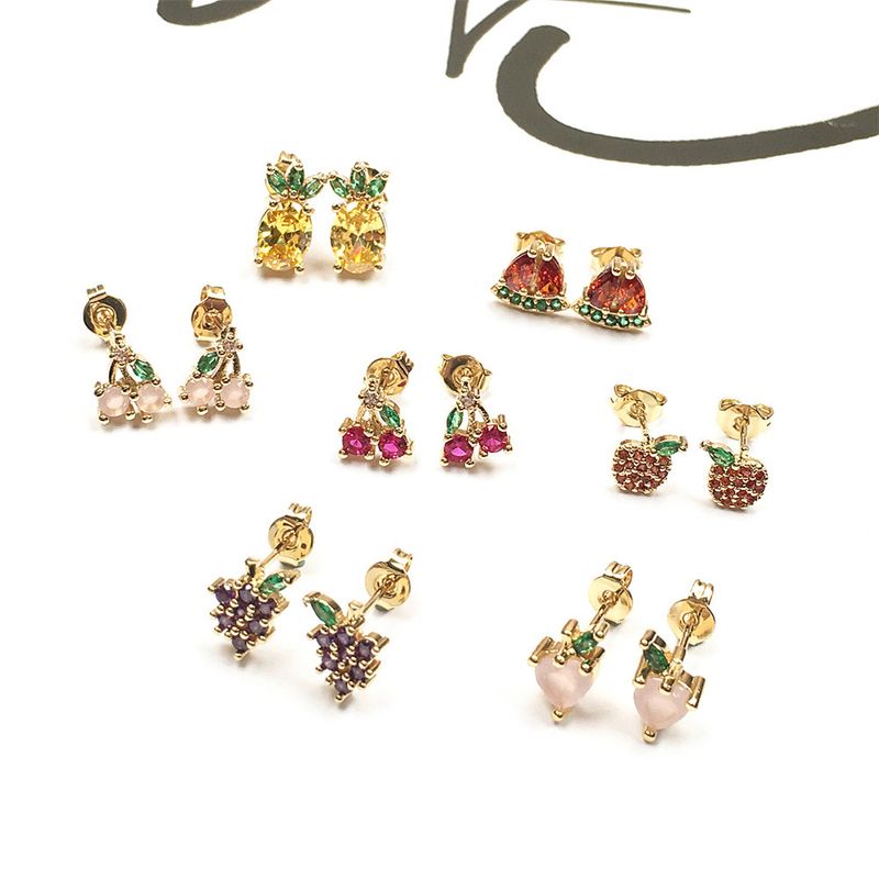 Wholesale Jewelry Cute Fruit Zircon Copper Earrings Nihaojewelry