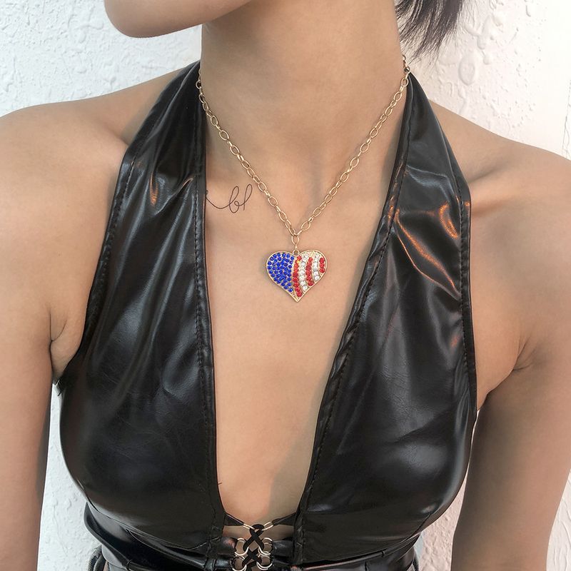Wholesale Jewelry Punk Style Heart Inlaid Diamond Pendant Necklace Nihaojewelry