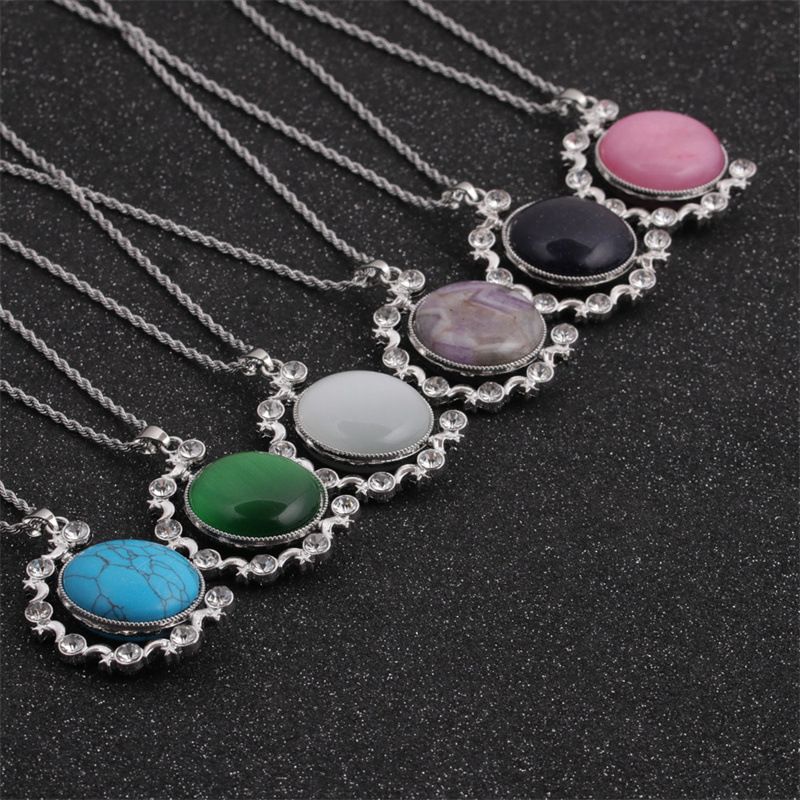 Turquoise Round Pendant Twist Chain Necklace Wholesale Jewelry Nihaojewelry