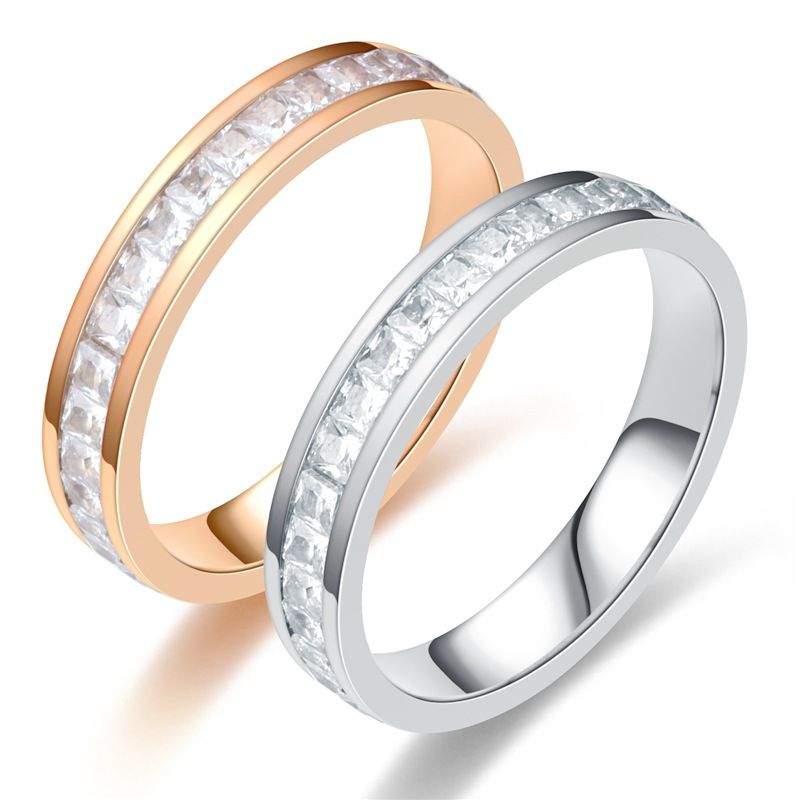 Wholesale Korean Geometric Square Zircon Titanium Steel Ring Nihaojewelry