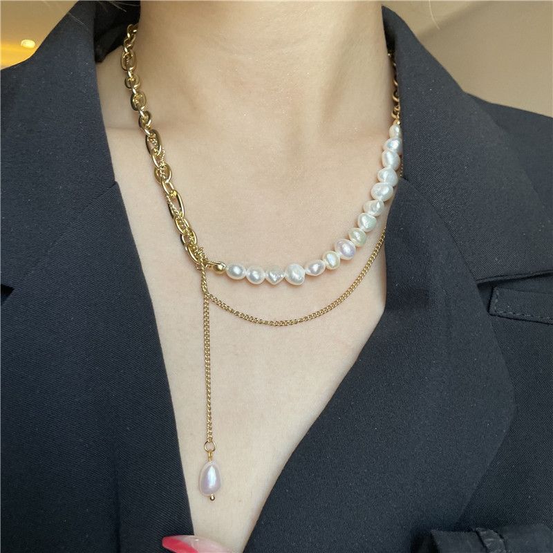 Titanstahl Perlen Quaste Kette Doppellagige Halskette Großhandel Schmuck Nihaojewelry