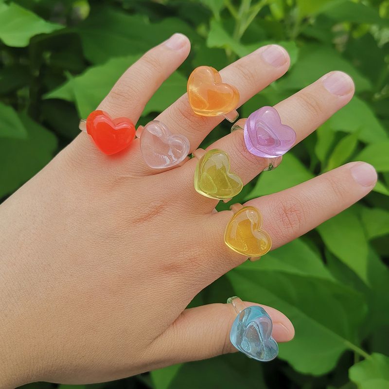 Candy Color Transparent Heart Shape Simple Ring Wholesale Jewelry Nihaojewelry