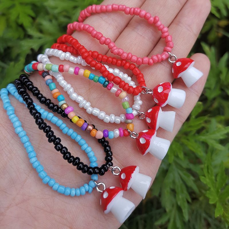 Cute Mushroom Pendant Color Rice Bead Necklace Wholesale Jewelry Nihaojewelry