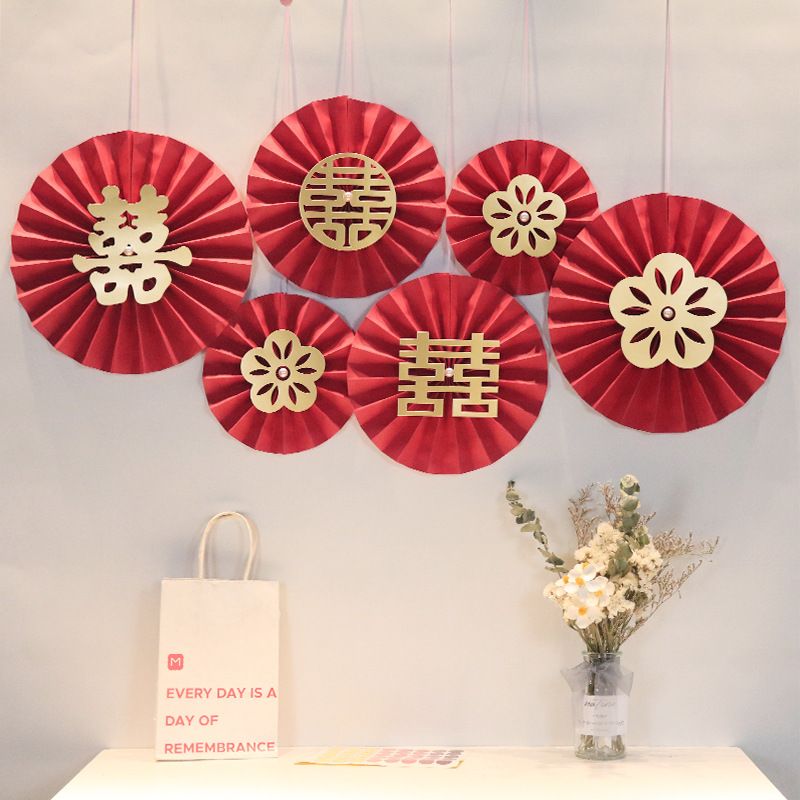 Wholesale Origami Pearl Red Paper Flower Fan Wedding Room Decoration Nihaojewelry