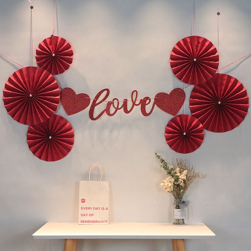 Wholesale White Pearl Red Paper Flower Fan Wedding Room Background Wall Decoration Nihaojewelry