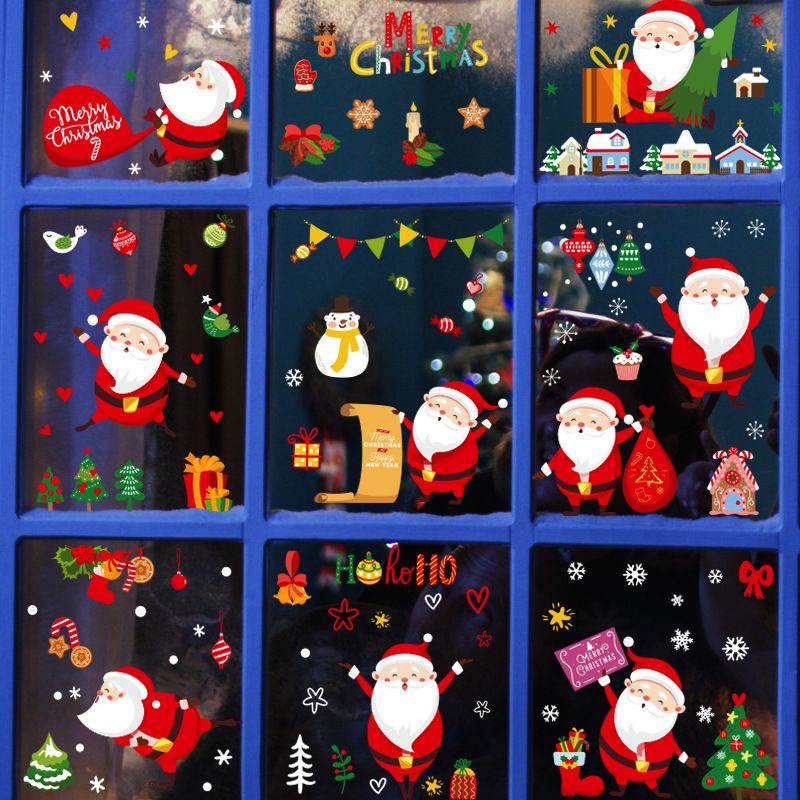 New Skjd2314 Christmas Cartoon Santa Claus Static Sticker Glazing Plate Glass Scene Layout Decorative Wall Stickers
