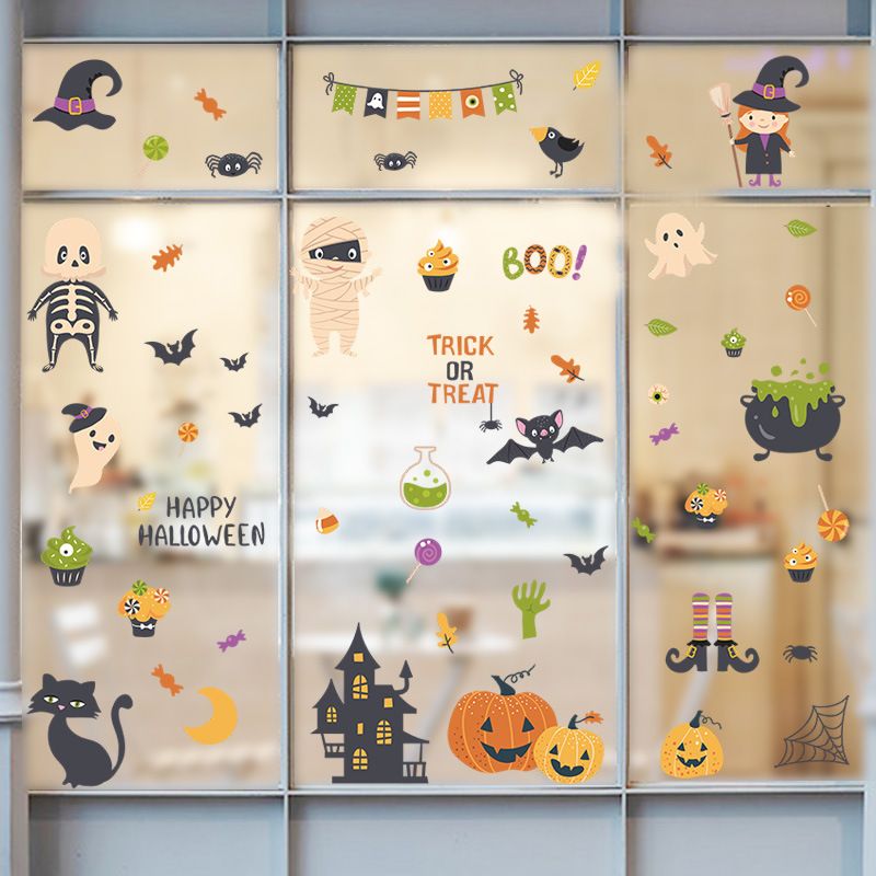 New Halloween001 Cartoon Cute Children Halloween Party Atmosphere Glazing Plate Glass Decorative Wall Sticker