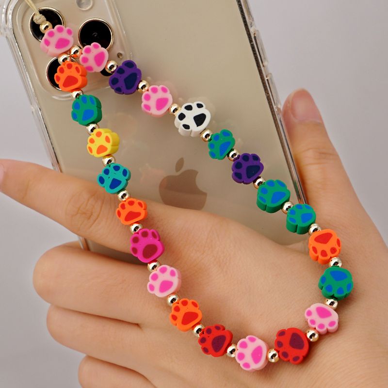 Ethnic Style 4mm Acrylic Golden Balls Mobile Phone Lanyard Color Matching Mixed Color Polymer Clay Cute Claw Anti-lost Mobile Phone Charm Women