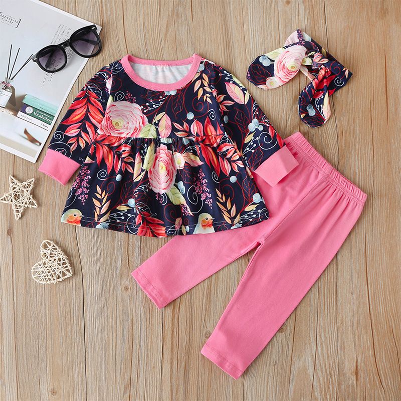 Wholesale Printing Floral Pullover Two-piece Children's Suit Nihaojewelry