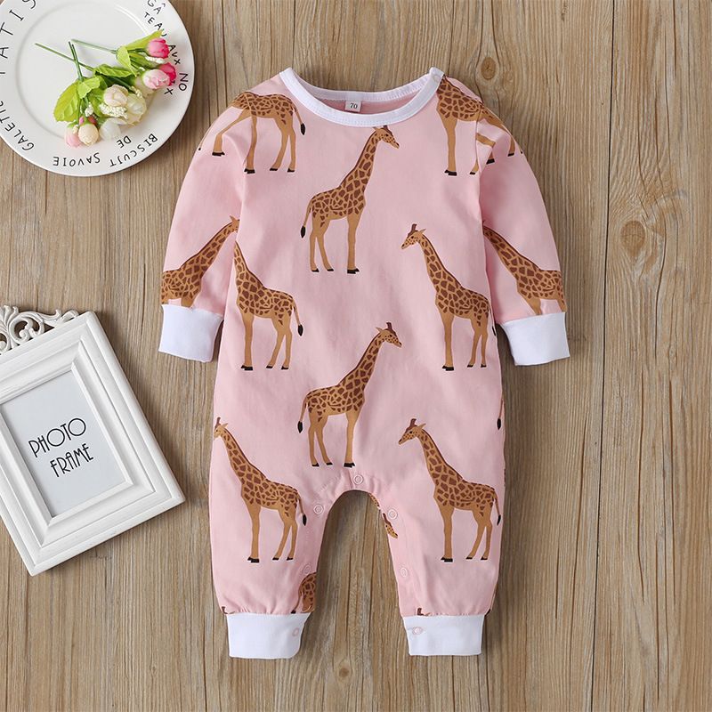 Wholesale Long Sleeve One-piece Pink Giraffe Romper Nihaojewelry