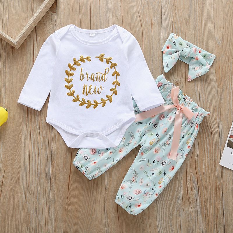 Wholesale Long-sleeved Romper Trousers Two-piece Letter Baby Suit Nihaojewelry