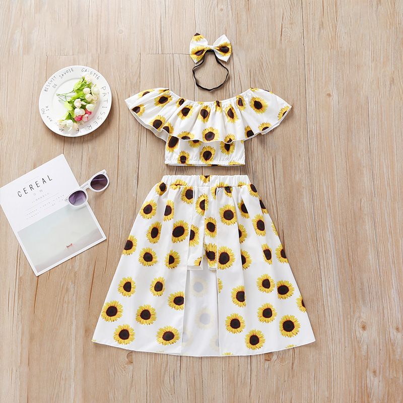 Wholesale Children's Print Sunflower Skirt Two-piece Nihaojewelry