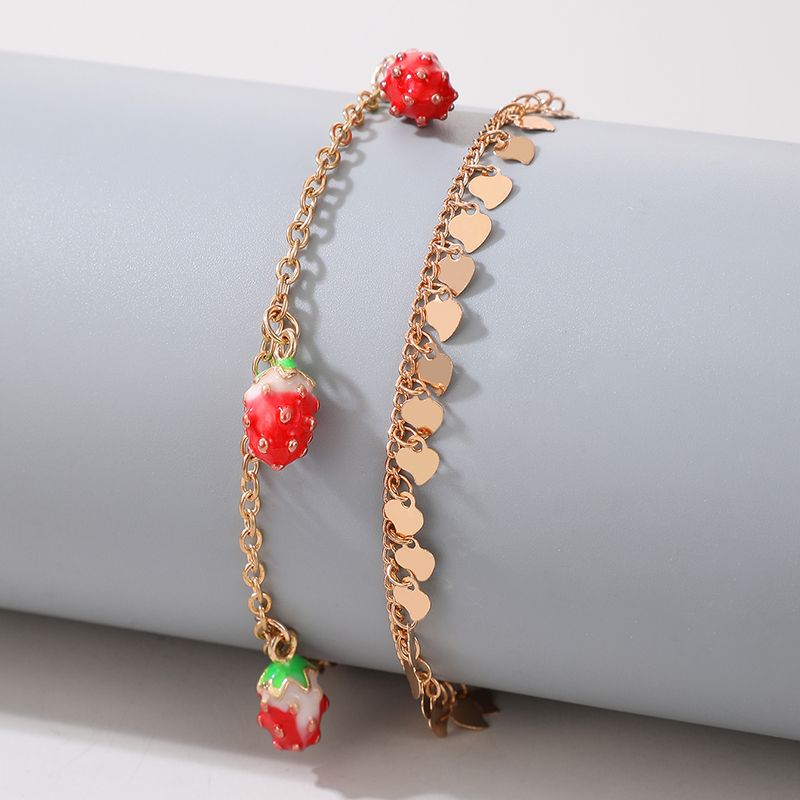 Wholesale New Small Strawberry Tassel Geometric 2-piece Anklet Nihaojewelry