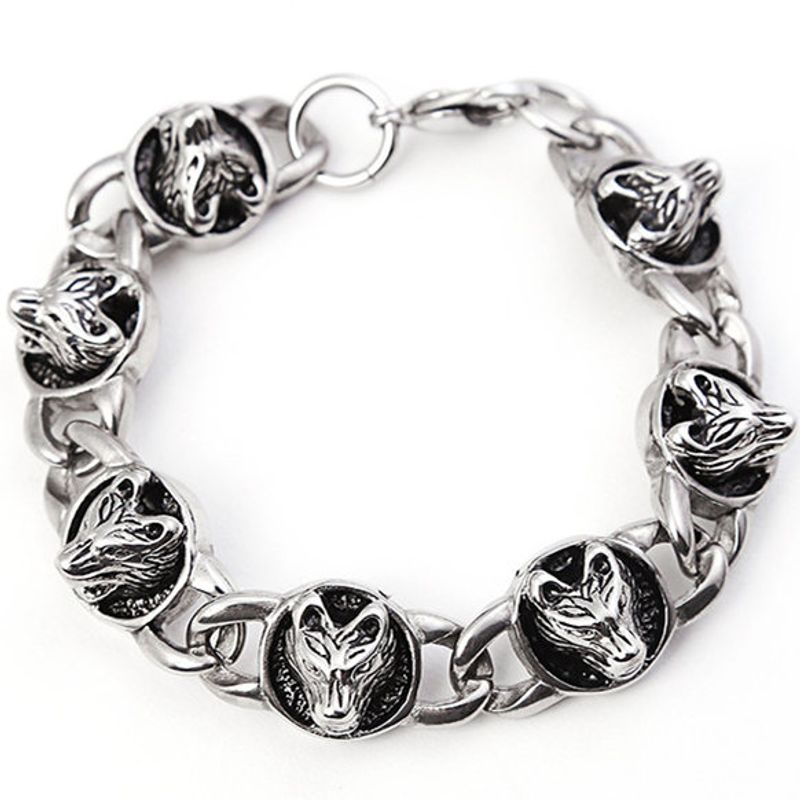 Großhandel Schmuck Retro Titan Stahl Wolfskopf Armband Nihaojewelry