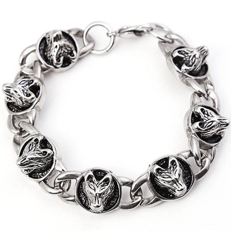 Wholesale Jewelry Retro Titanium Steel Wolf Head Bracelet Nihaojewelry