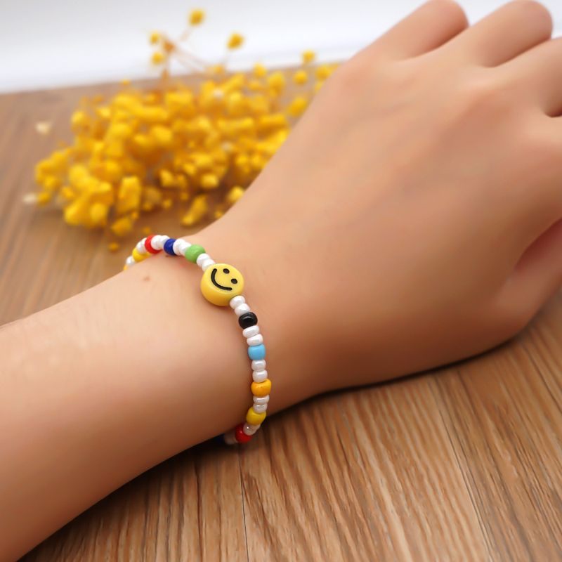 Yellow Smiley Face Acrylic Color Rice Bead Bracelet Wholesale Jewelry Nihaojewelry